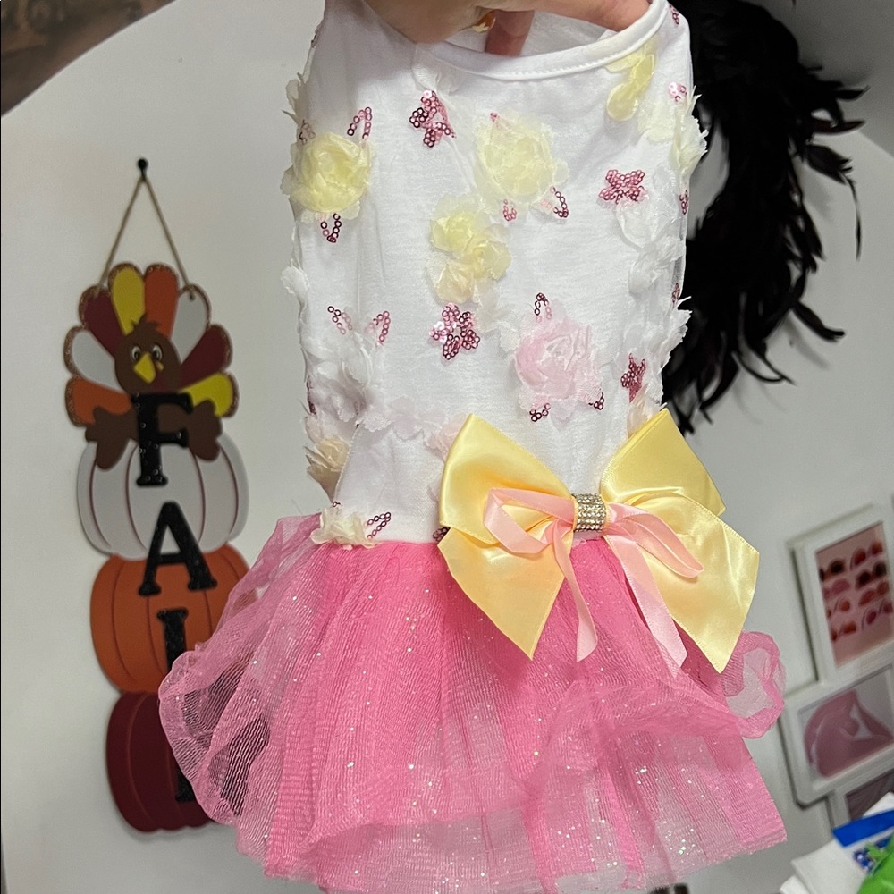 Pink and Yellow Floral dog dress